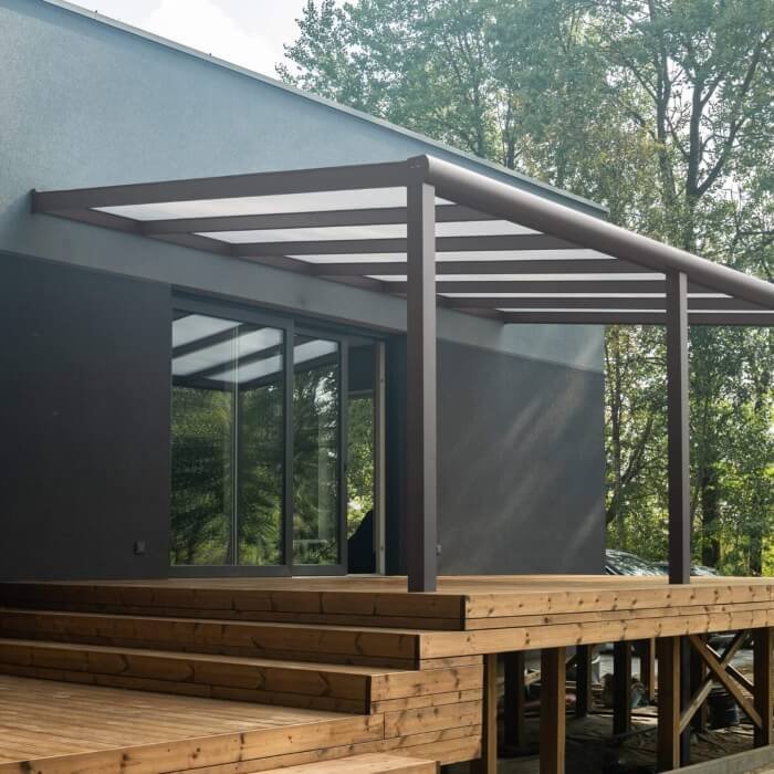 Brązowy aluminiowy daszek Stuttgart 4,1m głębokości, opcjonalna szerokość - obrazek 5