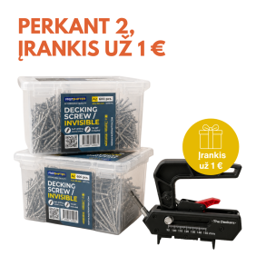 PROMOCJA FASTSHIFTER! Kupując 2 opakowania wkrętów tarasowych „Fastshifter” A2 do niewidocznego montażu, po 600 szt., narzędzie do niewidocznego montażu „The Deckers” otrzymają Państwo za jedyne 1 Eur.